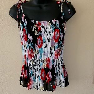 Pleated Expandable Spaghetti Strap Top Sheer